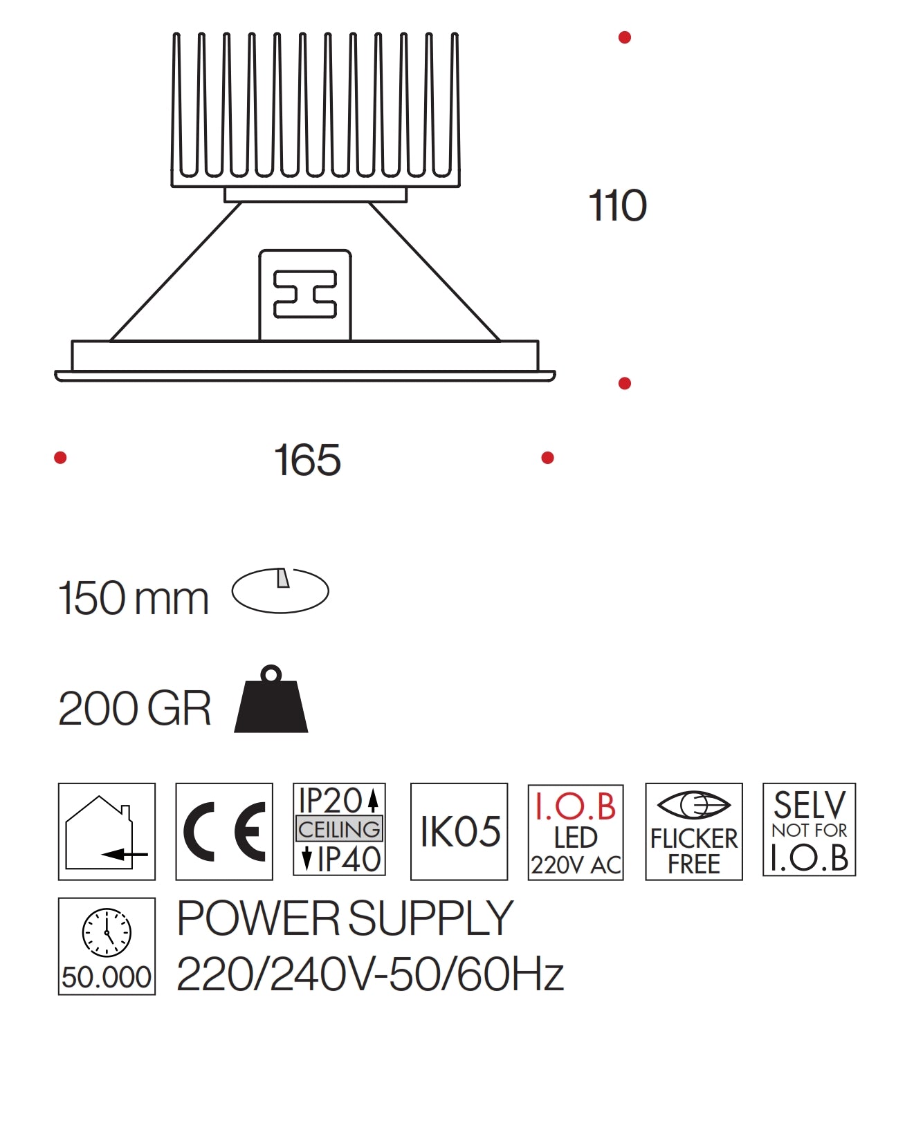 Polo 165 - Faretto LED Incasso Professionale Alta Resa