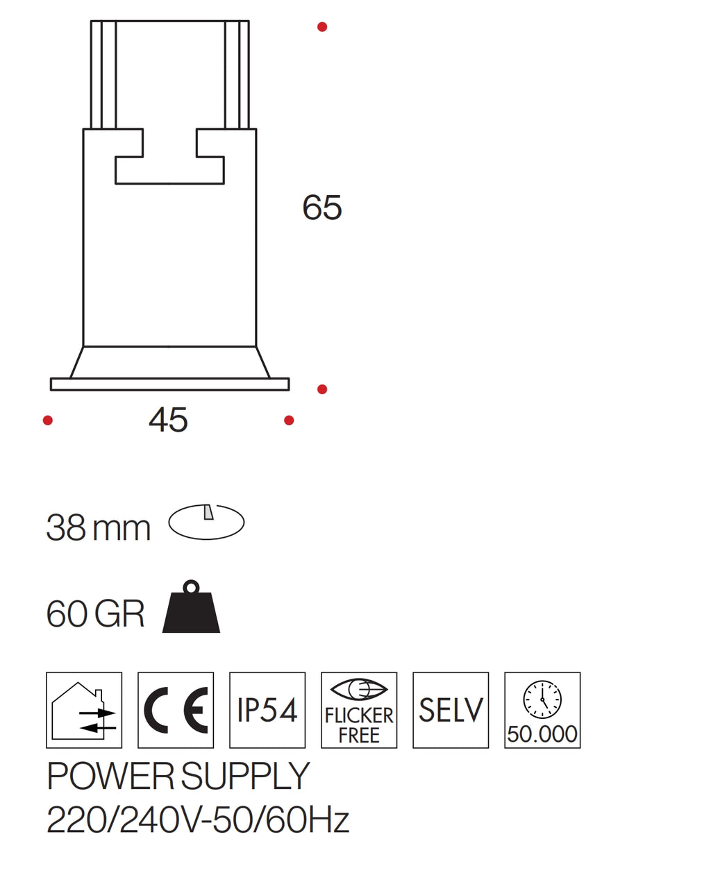 3W 3000K LED Recessed Spotlight - Aluminum IP54 White