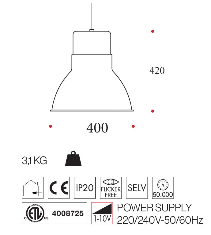 Cupola Alu Lampada a sospensione LED COB 40W (alta luminosità) Mod. Cupola