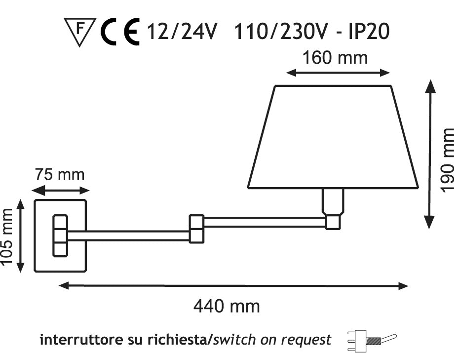 Applique Parete Doppio Braccio Ottone con Paralume Stoffa E14 - Design Classico