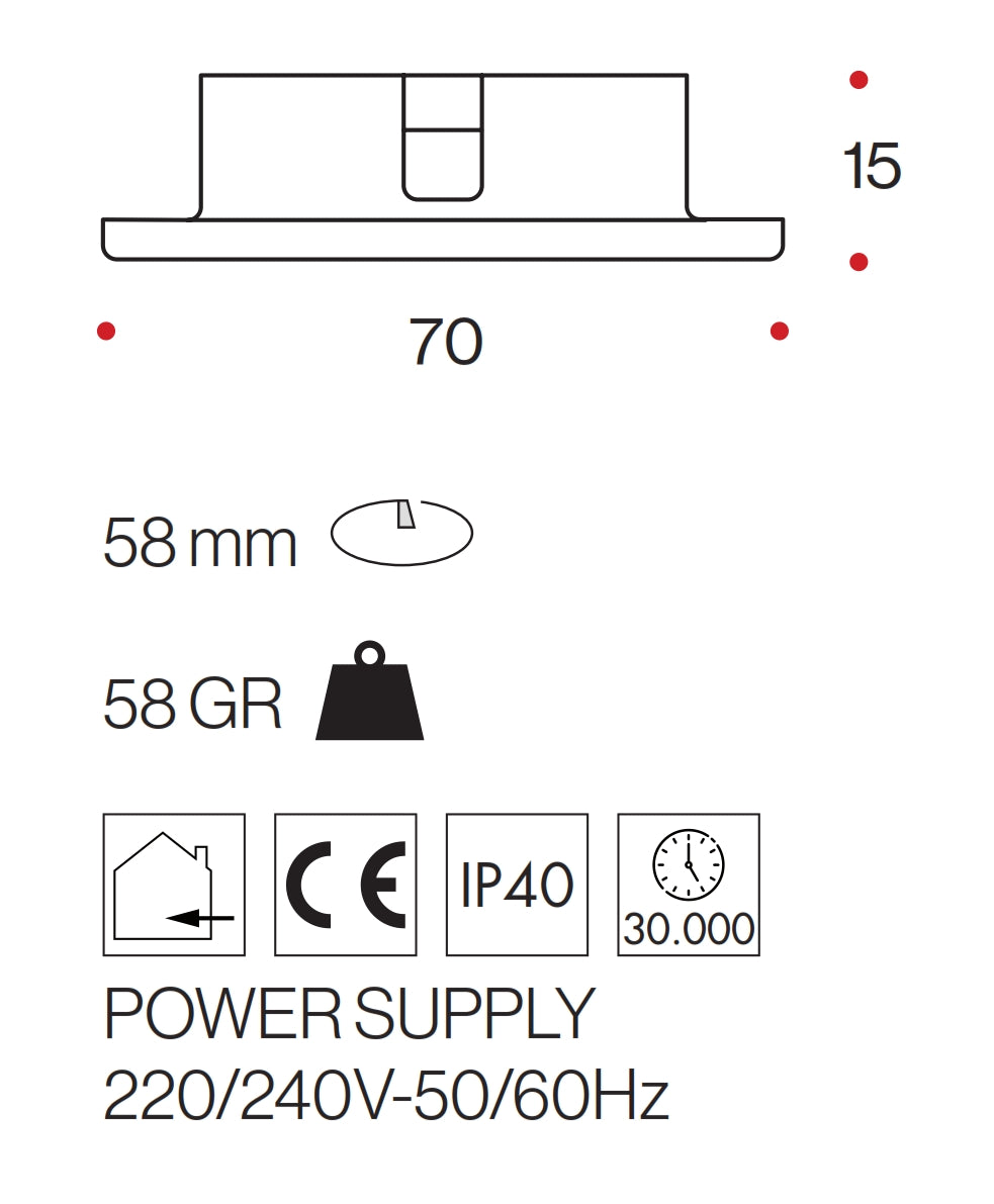 Faretto LED inc. quad. extra slim 3W dis. tec.