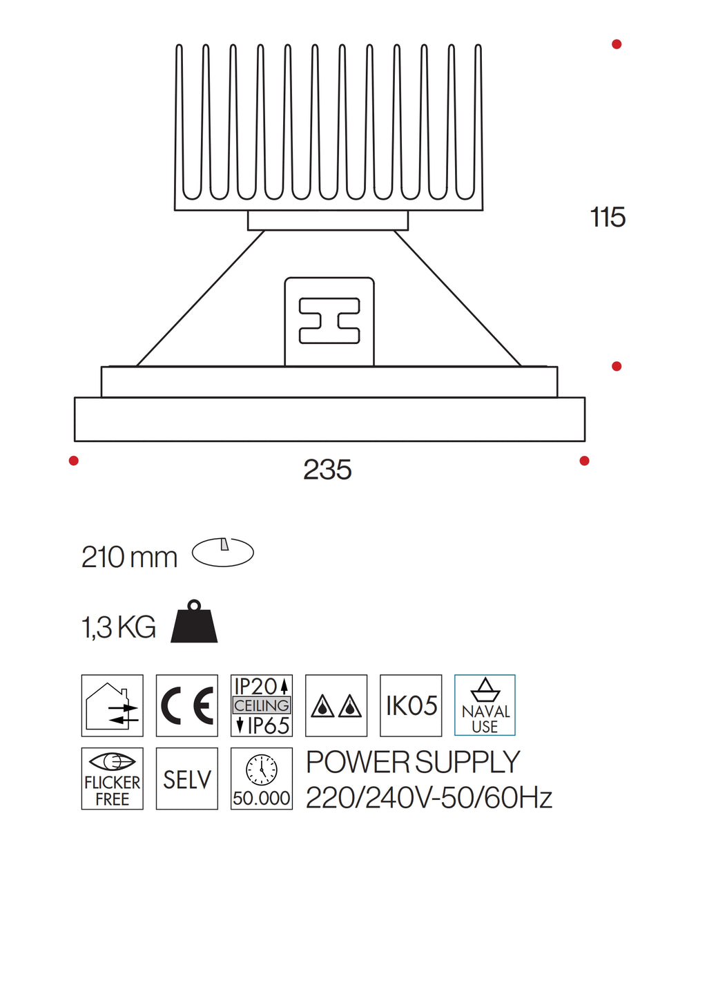 Faro LED Incasso Twister 235 IP65 - Alta Resa 25W/40W - Alluminio Professionale