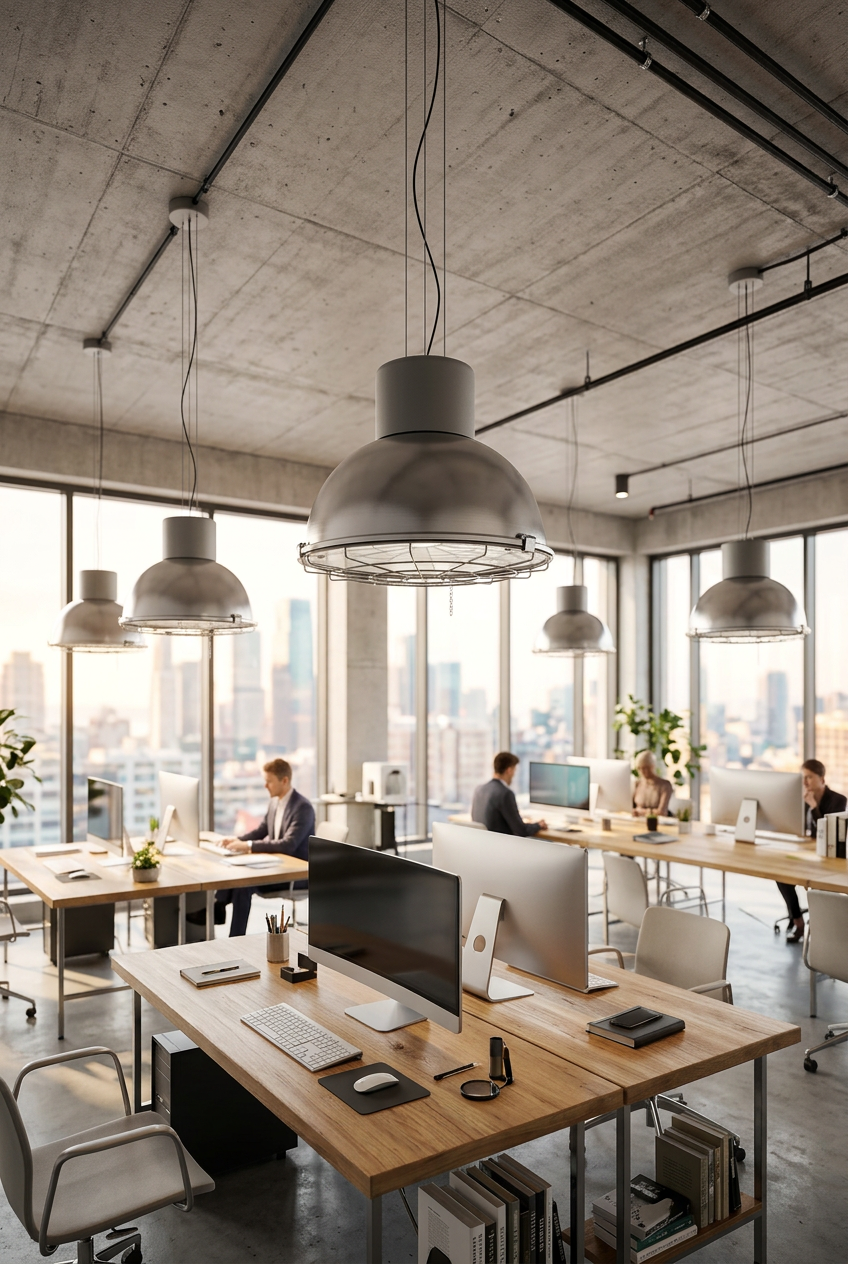 CUPOLA XT – Lampada a sospensione industriale E27 con griglia