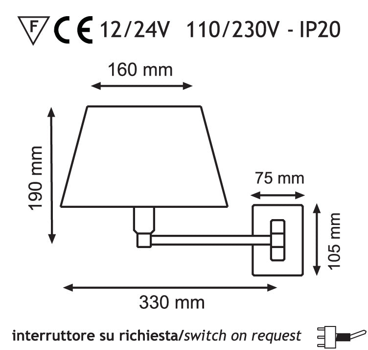 Lampada da parete braccio singolo  Ottone/Acciaio con paralume E14
