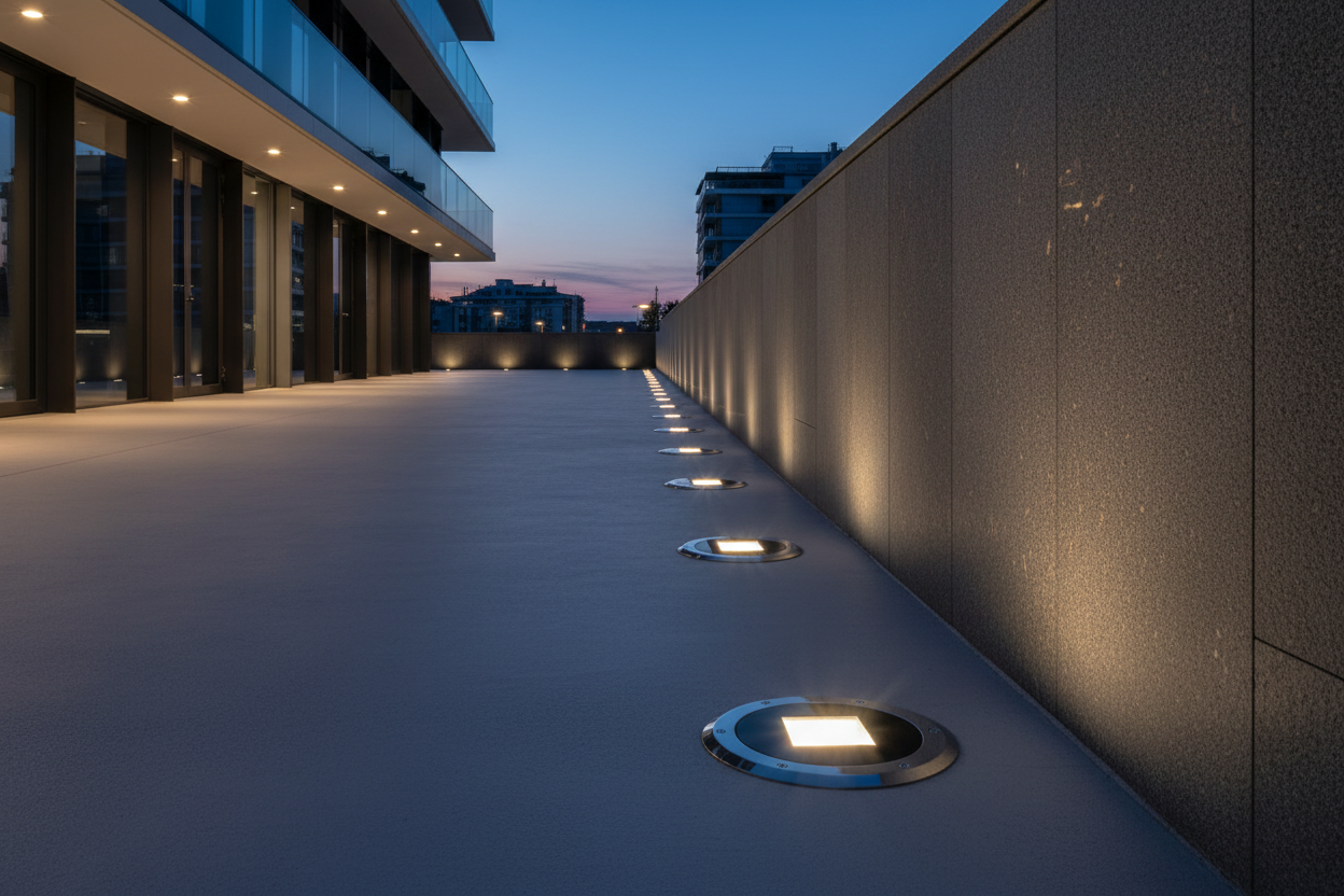 Faro LED Incasso Pavimento fascio asimmetrico 25W IP68 Acciaio Inox AISI 316 Carrabile