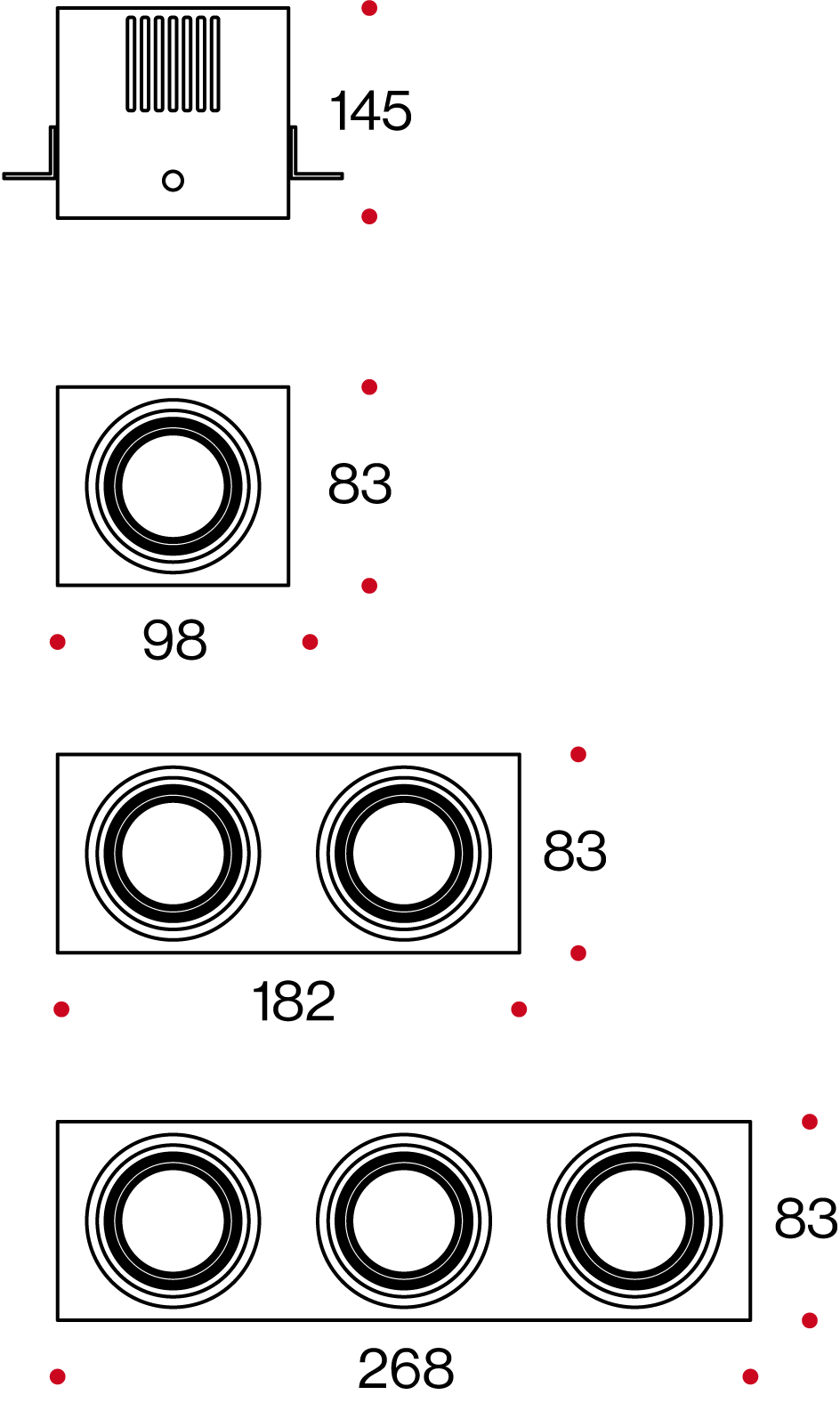 Faretto incasso 3 LUCI senza cornice da incasso applicazione in  contro soffitto per lampada MR16